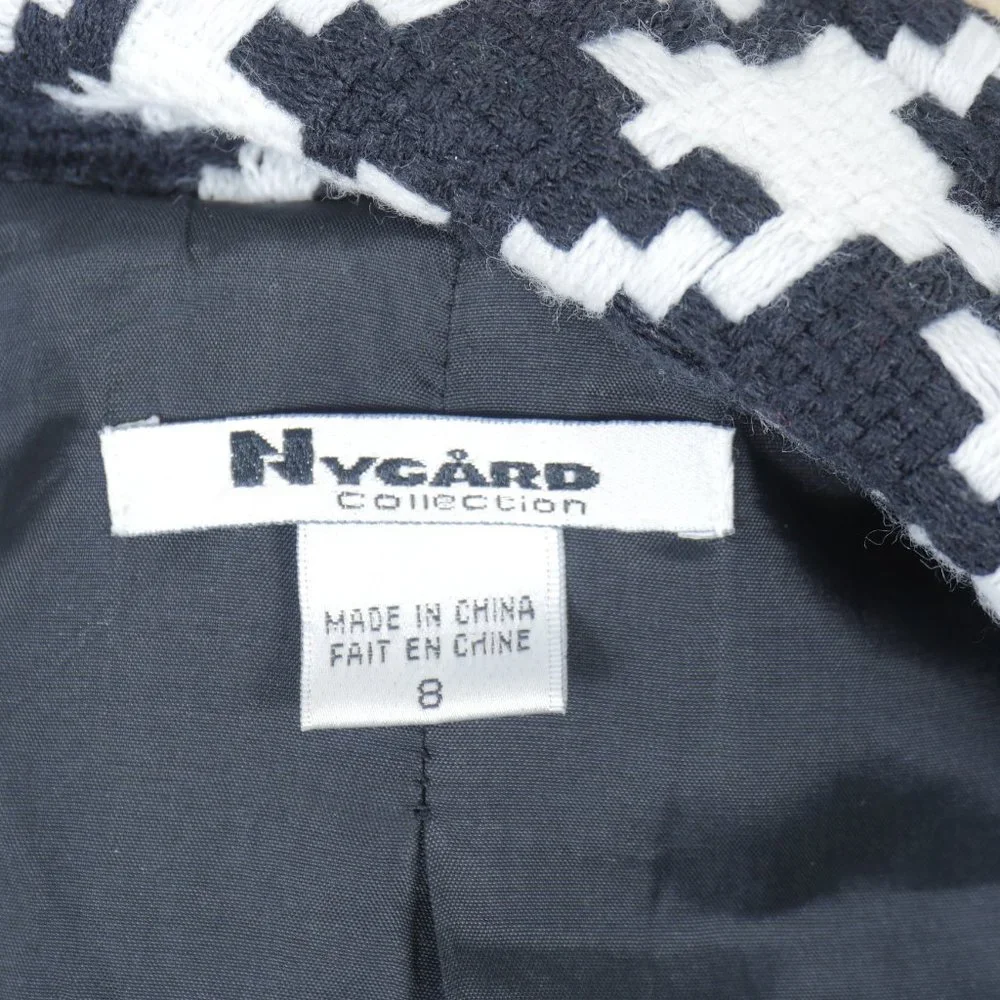 Nygard Black White Houndstooth Design Retro Coat Wide Half Sleeve SZ 8 Jacket - Picture 14 of 14